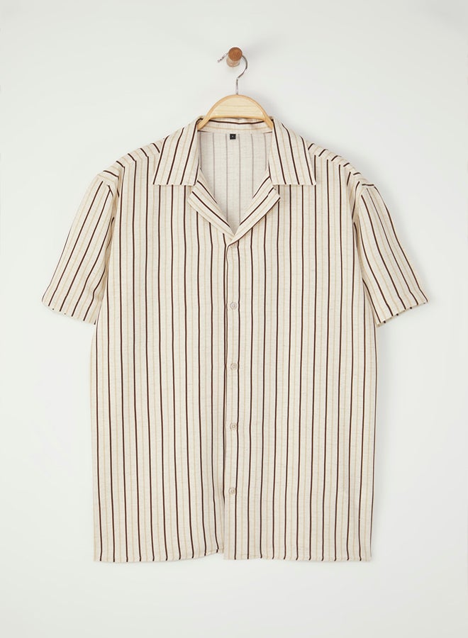 trendyol Ecru Oversize Fit Linen Blended Loose Flowing Shirt - Image 5