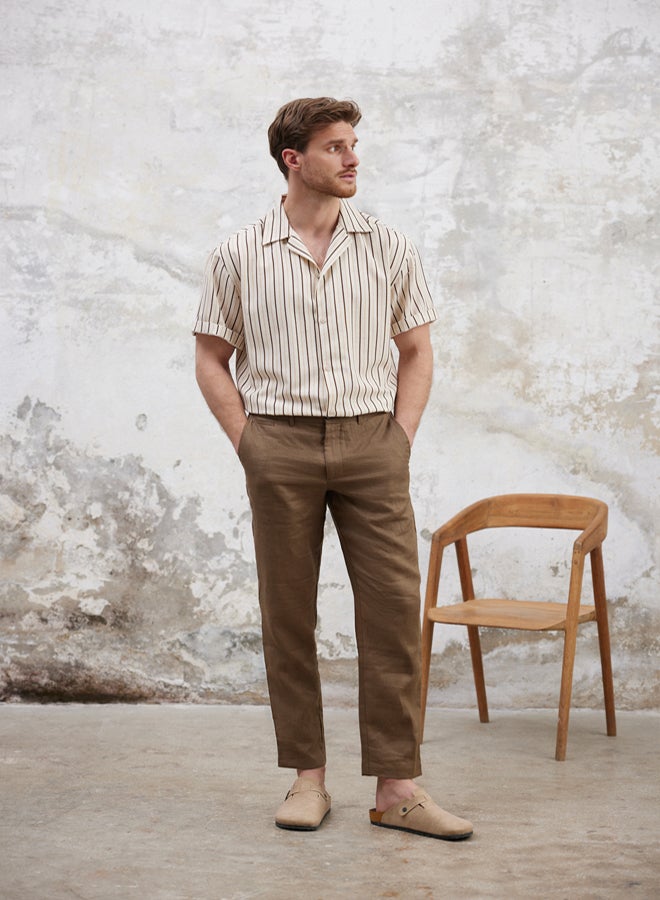 trendyol Ecru Oversize Fit Linen Blended Loose Flowing Shirt - Image 3