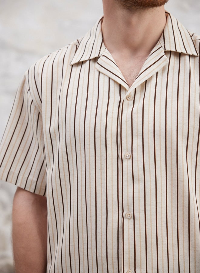 trendyol Ecru Oversize Fit Linen Blended Loose Flowing Shirt - Image 4