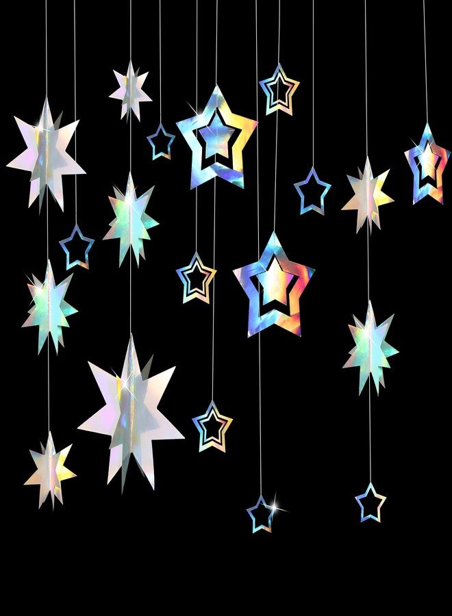 Matwsec Hanging Stars Decorations 5.25ft Star Garland Decorations Holographic Star Banner Glitter Stars Garland for Birthday Theme Party Graduation Supplies Christmas Decor - Image 1