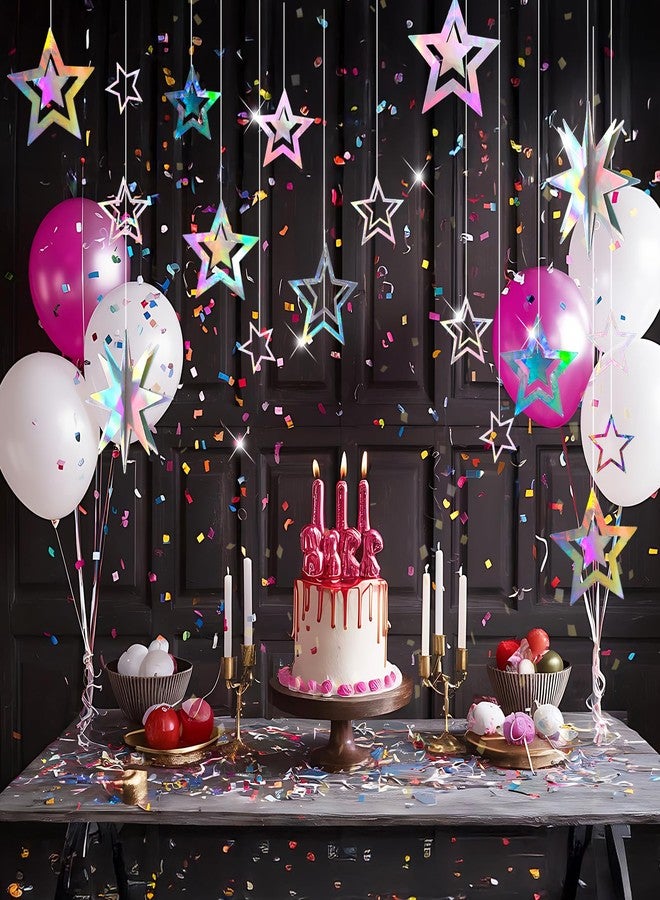 Matwsec Hanging Stars Decorations 5.25ft Star Garland Decorations Holographic Star Banner Glitter Stars Garland for Birthday Theme Party Graduation Supplies Christmas Decor - Image 2
