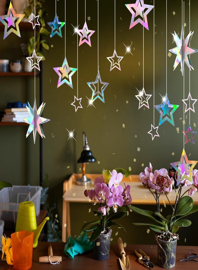 Matwsec Hanging Stars Decorations 5.25ft Star Garland Decorations Holographic Star Banner Glitter Stars Garland for Birthday Theme Party Graduation Supplies Christmas Decor - Image 4