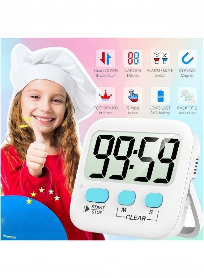 Kibee 2 Pack LED Digital Kitchen Countdown Magnetic Timer White - Image 4