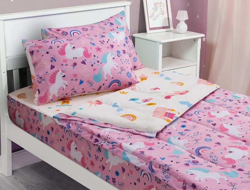 Meeting Story Meeting Story 3Piece Kids Comforter Set with Zipper  Twin Size Rainbow Unicorn Bedding for Girls Pink