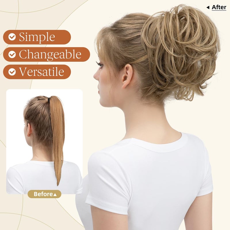 youngways Claw Clip Short Ponytail Messy Bun Hair Piece Bendable Hair Branch Extensions Fluffy Wavy Curly Synthetic Versatile Sand Hairpieces - Image 2