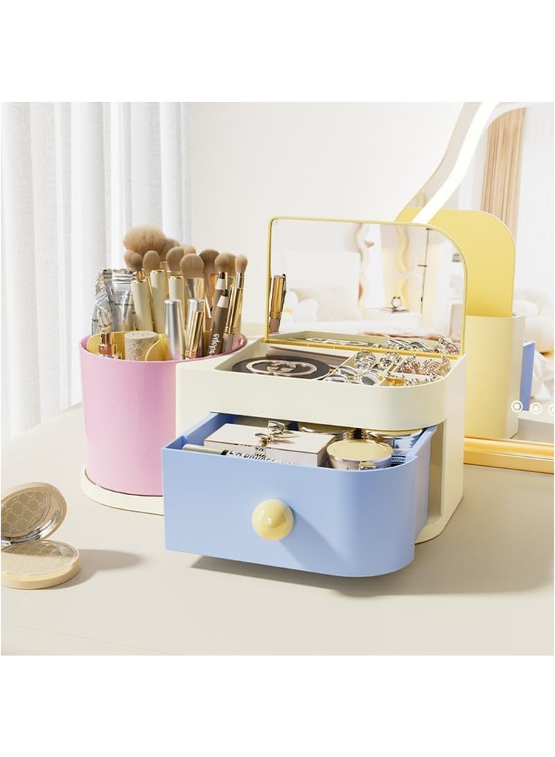 Hihonor 2-Tier Makeup Organizer, Swivel Plastic Travel Jewelry Organizers and Storage, Dopamine Jewelry Holder for Earrings, Rings, Necklace, Bracelet, Watch, Display Case for Girls Gifts - Image 1