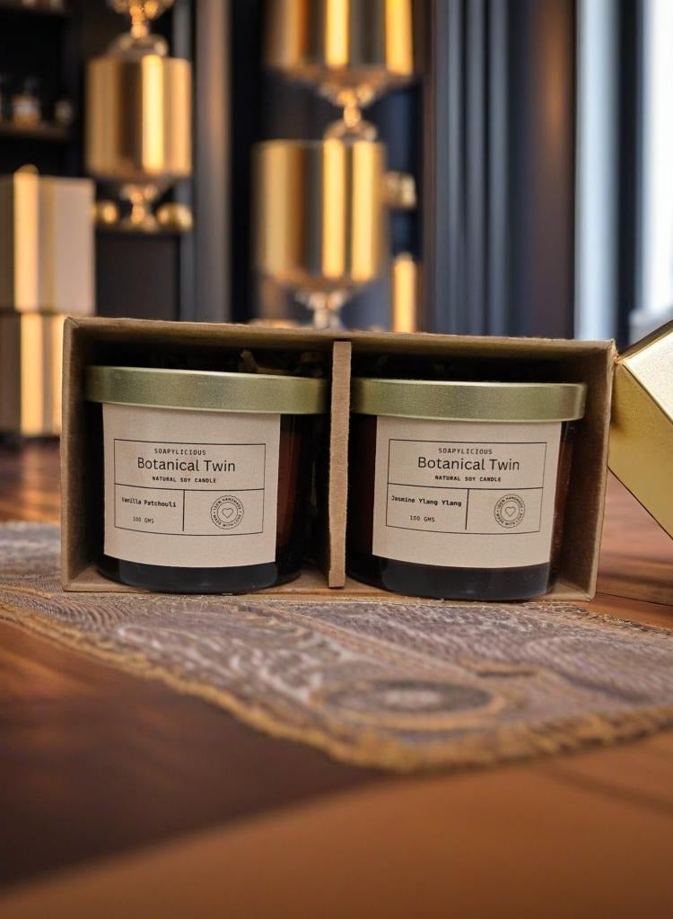 Soapylicious Soy Wax Candle Set – Botanical Twin Vanilla Patchouli & Jasmine Ylang Ylang, 200g Each in Premium Gift-Ready Box | Handmade, Natural, Vegan for Home & Office - Image 5
