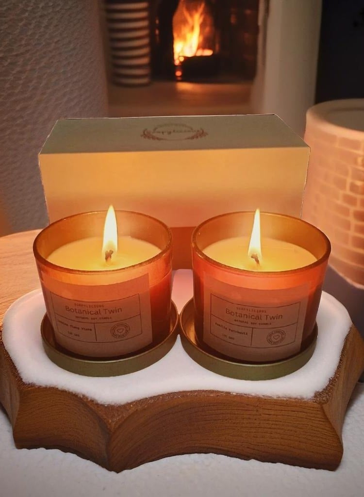 Soapylicious Soy Wax Candle Set – Botanical Twin Vanilla Patchouli & Jasmine Ylang Ylang, 200g Each in Premium Gift-Ready Box | Handmade, Natural, Vegan for Home & Office - Image 1