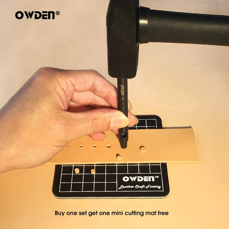 OWDEN Professional 6Pcs. Leather Hollow Punch Set. Size: 1.0-5.0mm for Belt, Watch Band and Strap Gasket. with a Free mini Cutting mat. - Image 5