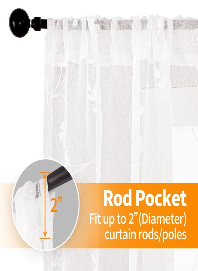 YoungsTex 84 Inch Length Semi Sheer Curtains for Living Room 2 Panels - Rod Pocket White Drapes Light Filtering with Embroidered Lace Floral Rustic Window Treatments for Bedroom Dining, 52 X 84 Inch - Image 4
