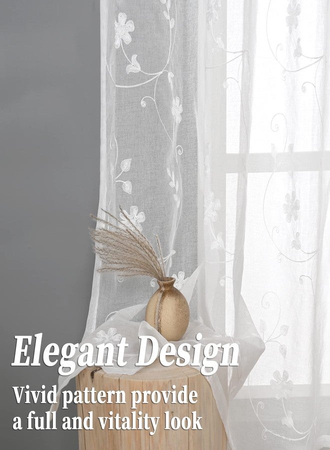 YoungsTex 84 Inch Length Semi Sheer Curtains for Living Room 2 Panels - Rod Pocket White Drapes Light Filtering with Embroidered Lace Floral Rustic Window Treatments for Bedroom Dining, 52 X 84 Inch - Image 5