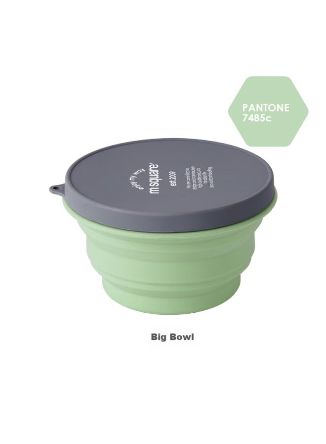 M Square Folding Bowl, Portable Travel Silicone Cup Bowl, Food-grade Ramen Bowl, Camping Picnic Baby Bowl, Vintage Green Large Bowl - Image 2