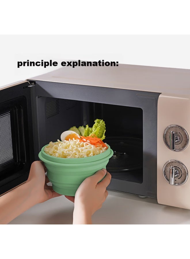 M Square Folding Bowl, Portable Travel Silicone Cup Bowl, Food-grade Ramen Bowl, Camping Picnic Baby Bowl, Vintage Green Large Bowl - Image 1