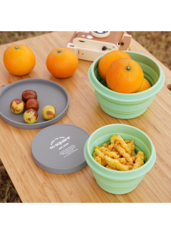M Square Folding Bowl, Portable Travel Silicone Cup Bowl, Food-grade Ramen Bowl, Camping Picnic Baby Bowl, Vintage Green Large Bowl - Image 5