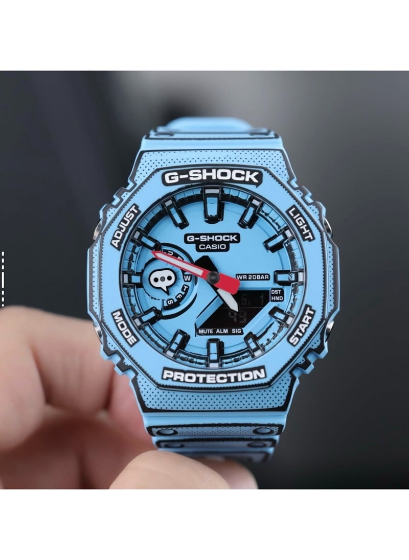 octagonal sports waterproof and shockproof watch GA-2100 bule black