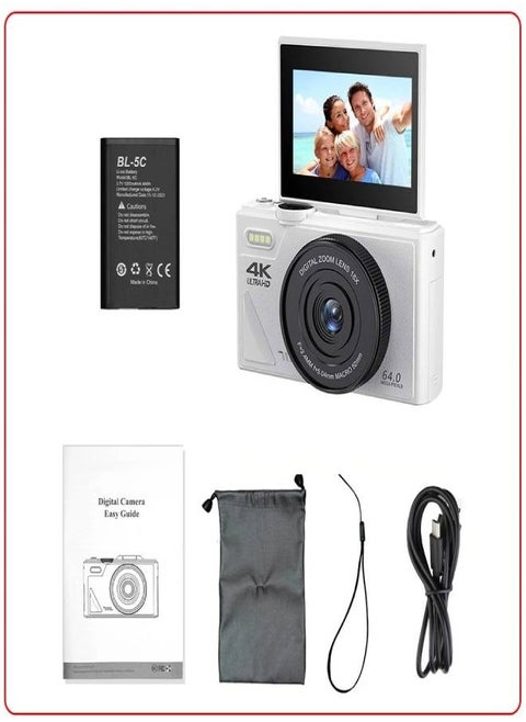 4K Digital Camera for Photography, 64MP UHD 18X Zoom Autofocus Compact Digital Camera with 3 Inch Flip Screen, Vlogging Camera for Travel Photography Vlogging, Travel Camera