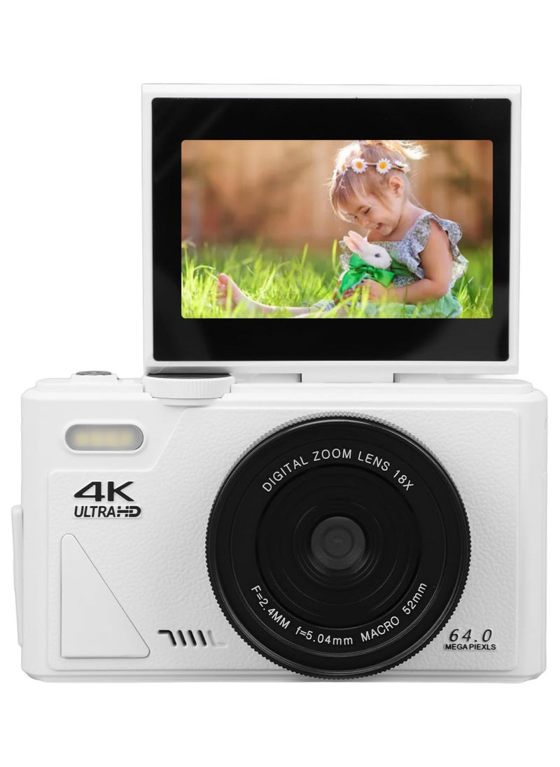 AROAQ 4K Digital Camera for Photography, 64MP UHD 18X Zoom Autofocus Compact Digital Camera with 3 Inch Flip Screen, Vlogging Camera for Travel Photography Vlogging, Travel Camera  - Image 2