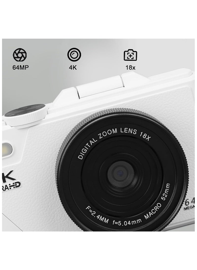 AROAQ 4K Digital Camera for Photography, 64MP UHD 18X Zoom Autofocus Compact Digital Camera with 3 Inch Flip Screen, Vlogging Camera for Travel Photography Vlogging, Travel Camera  - Image 5