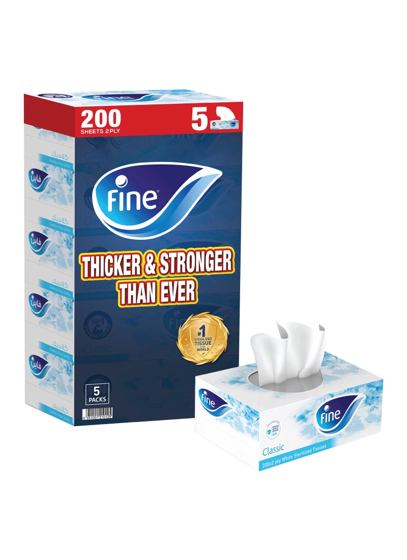 Fine Facial Tissue Boxes, 2 Ply, 5 Piece, 200 Sheets White - Image 2