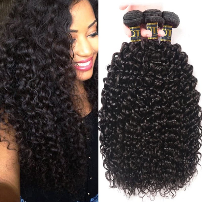 QTHAIR QTHAIR Brazilian Curly Hair Weave 3 Bundles 300g 12 inch  100 Unprocessed Human Hair Weft Extensions  Black Curly Natural SewIn Wavy 