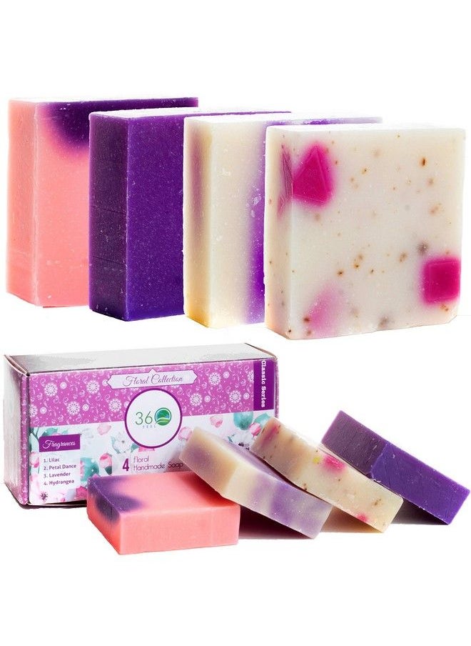 360Feel Floral 4 Large Soap Bar Flower Scents Lavender Lilac Hydrangea Anniversary Wedding Gift Set Handmade Natural Organic With Essential Oil Pink 5 Ounce (Pack Of 4)  - Image 1