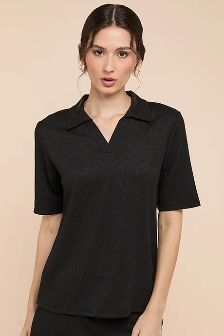 أر أند بي Textured Polo T-Shirt with Short Sleeves