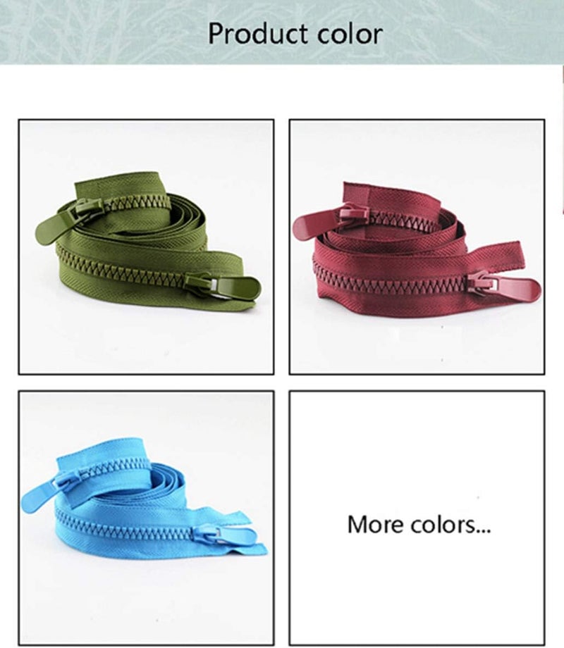 Coloured Zips,Nylon Zipper,8# 120cm Double Opening Resin Zippers Double Sliders Sportwear Sewing Accessories Home DIY Materials Wine,120cm (Color : Green, Size : 120cm) - Image 2