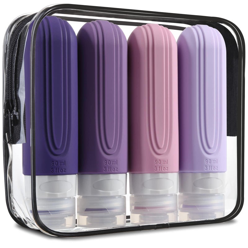 Travel Bottle – Purple Series Set + PVC Packaging Bag, TSA Approved, Silicone, for Toiletries, 3 Pieces