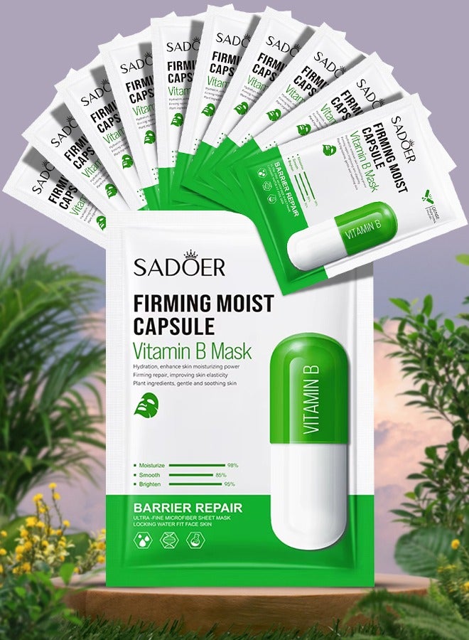 SADOER 10 Pcs Firming Moist Capsule Vitamin B Mask Set Hydration Moisturizing Repair Whitening Freckle Smooth Skin Facial Mask Brighten Skin Care Sheet Face Mask for Women and Men Water Fit Face Skin - Image 1