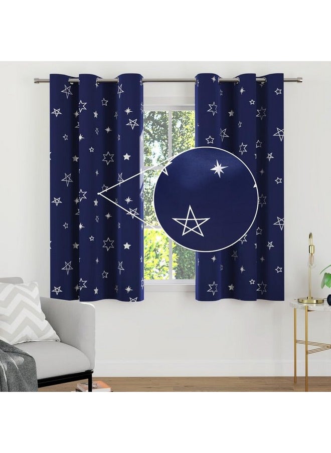 Encasa XO Printed Blackout Curtains 5 ft, 2 pcs | Silver Foil Star Navy Design I Room Darkening - Blocks 85% Light | Sound and Heat Reduction for Bedroom, Living Room I Machine Wash - pzsku/ZF64E54A796E7472FF35DZ/45/_/1737720900/8a0c0461-ef1b-4b36-9d57-904313c2fc07