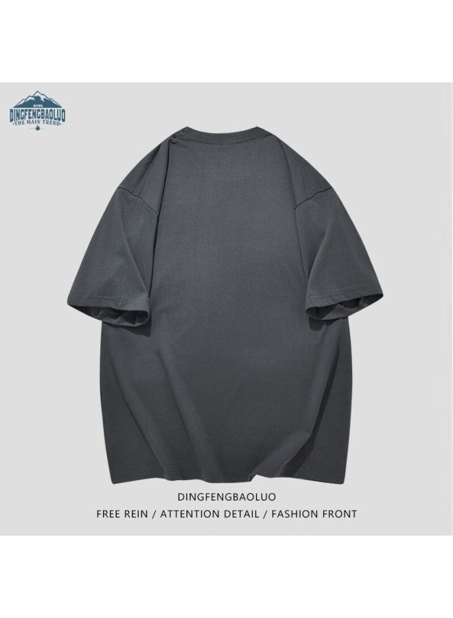 Dingfengbaoluo Pure Cotton Short-sleeve Embroidered T-shirt For Men, Summer Loose Round Neck Undershirt, Versatile Casual Top Df024 Apricot Color M - Image 4