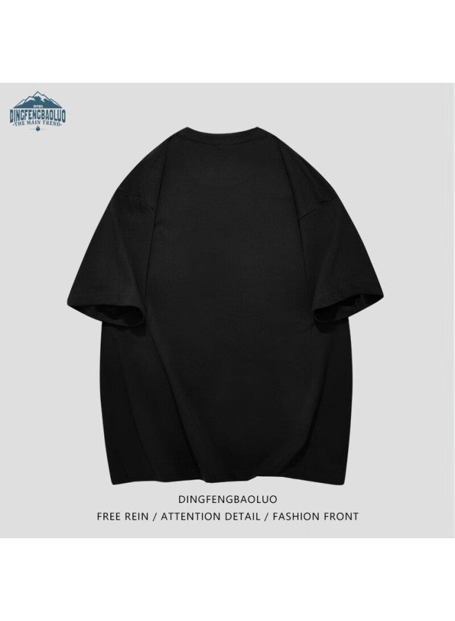 Dingfengbaoluo Pure Cotton Short-sleeve Embroidered T-shirt For Men, Summer Loose Round Neck Undershirt, Versatile Casual Top Df024 Apricot Color M - Image 5