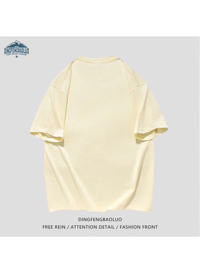 Dingfengbaoluo Pure Cotton Short-sleeve Embroidered T-shirt For Men, Summer Loose Round Neck Undershirt, Versatile Casual Top Df024 Apricot Color M - Image 3