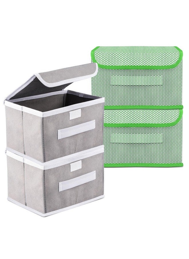 Kuber Industries Kuber Industries Drawer Storage Box | Dhakkan Storage Box | Non-Woven Clothes Organizer For Toys | Foldable Storage Box with Handle | Medium | Pack of 4 | Multi - Image 1