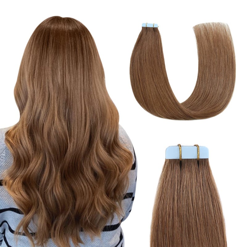 Sunya Tape in Hair Extensions Human Hair 16 inches Silky Straight Remy Human Hair Seamless Skin Weft Tape in Extensions 16 inches 6 Chestnut Brown 40 Gram 20PcsPack Soft Hair