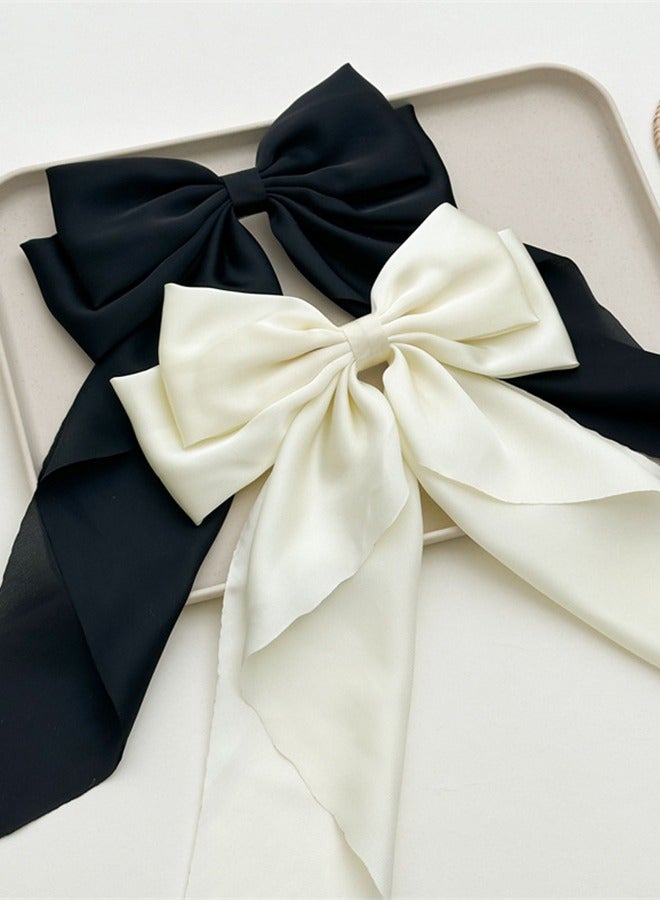 Satin Large Bow Hair Clip with Long Fluttering Ribbon - Image 2