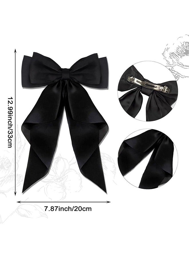 Satin Large Bow Hair Clip with Long Fluttering Ribbon - Image 3