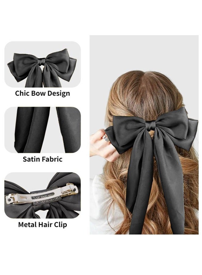 Satin Large Bow Hair Clip with Long Fluttering Ribbon - Image 4