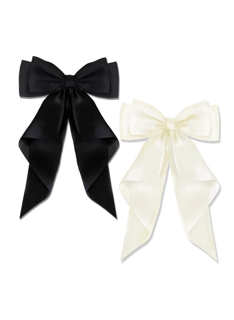 Satin Large Bow Hair Clip with Long Fluttering Ribbon - Image 1