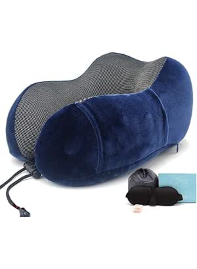Premium Memory Foam Travel Pillow Set - Ergonomic Neck & Head Support Cushion - Complete Travel Kit with Eye Mask, Ear Plugs, and Carry Case for Airplanes, Trains, and Cars - Image 1