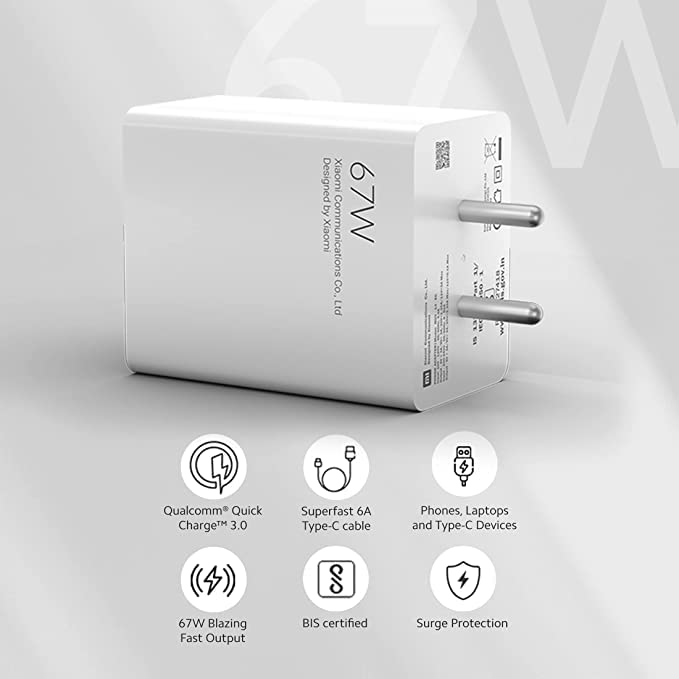 ZORAIZ ORIGINAL شاحن 67 واط SONICCHARGE 3.0 مع كابل Type-C 6A | يدعم Qualcomm Quick Charge 3.0 | متوافق مع MI وXiaomi وRedmi وPoco (أبيض) - Image 4