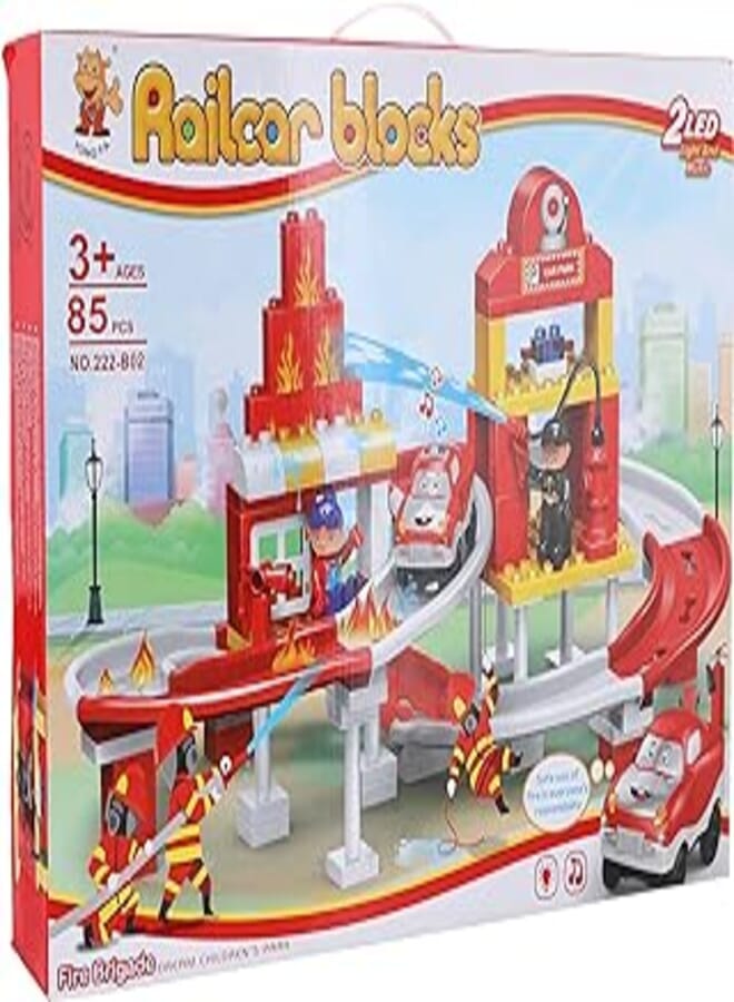 Railcar Fire Brigsde Building Blocks With Sound And Light – 85 Pcs 