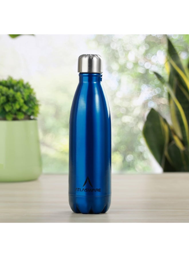 Atlasware Stainless Steel Vacuum Bottle, Double-Wall Insulated and Leak-Resistant, Blue, 350 ml - Image 3