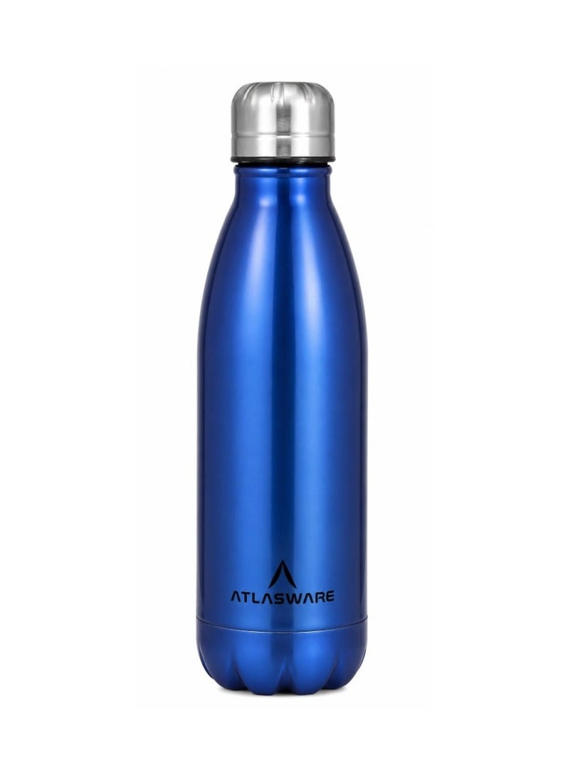 Atlasware Stainless Steel Vacuum Bottle, Double-Wall Insulated and Leak-Resistant, Blue, 350 ml - Image 1