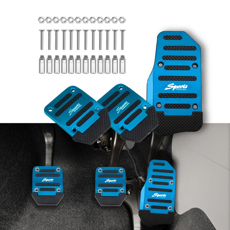 CHRYMUM 3PCS Car NonSlip Aluminum Alloy Pedal Pads Manual Transmission Brake Pedal Covers Sports Gas Fuel Petrol Clutch Foot Pedals Antirubbing Car Clutch Pedal Kits Suitable for Car SUV ATV Blue - Image 3