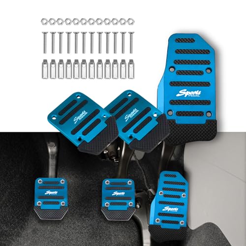 CHRYMUM 3PCS Car NonSlip Aluminum Alloy Pedal Pads Manual Transmission Brake Pedal Covers Sports Gas Fuel Petrol Clutch Foot Pedals Antirubbing Car Clutch Pedal Kits Suitable for Car SUV ATV Blue - Image 1