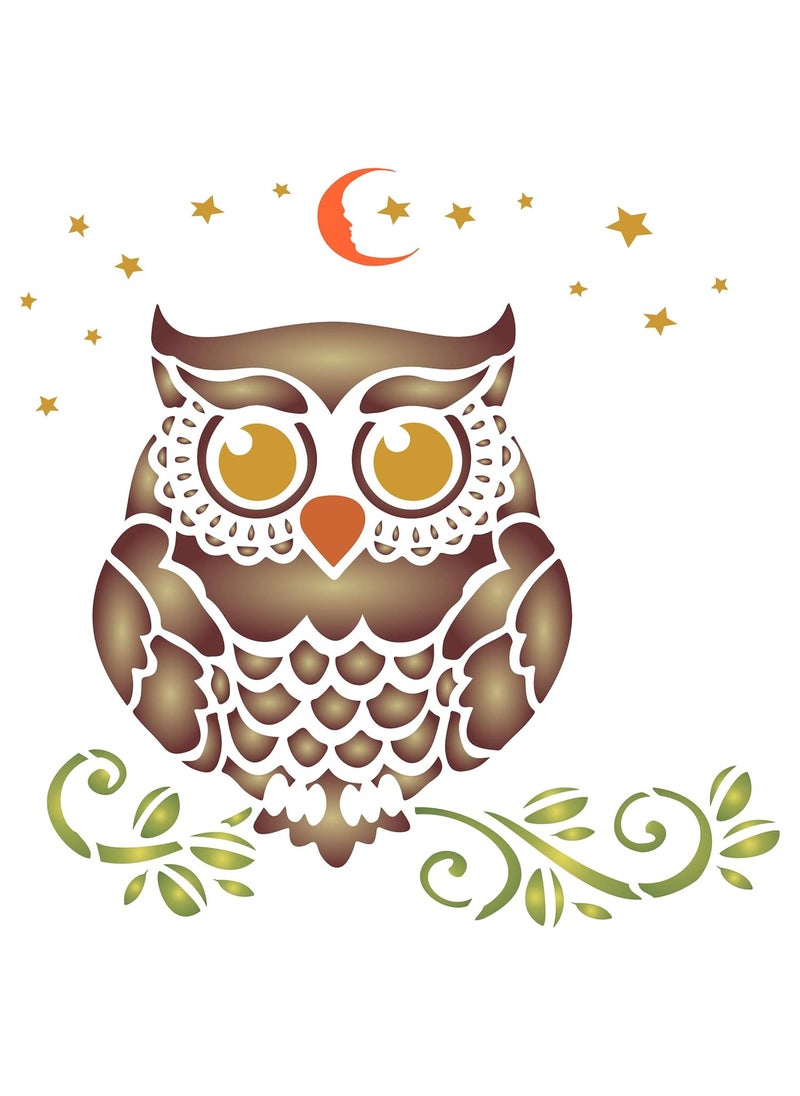 Usnyabni Owl Stencil, 6.5 x 6.5 inch (M) - Decorative Night Bird Nocturnal Animal Wildlife DIY Birds Stencils  - Image 1