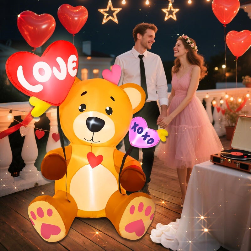 Aotiooy 5 FT Valentines Inflatables Outdoor Decorations, Blow up Valentine's Day Love Bear Yard Decor with Hearts, Built-in LED Lights Valentine Holiday Decorations for Outside Lawn Garden Wedding Indoor - Image 2