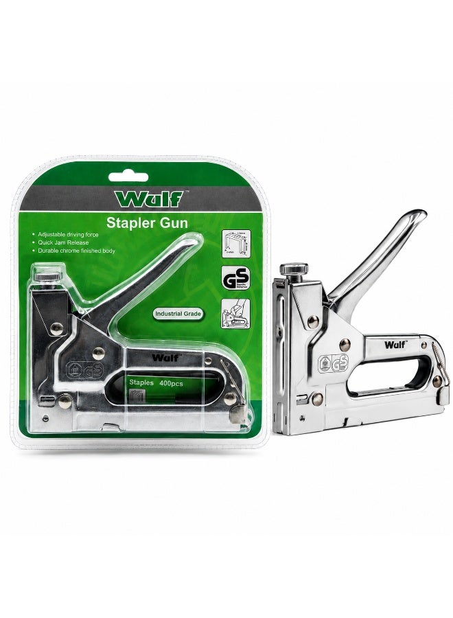 WULF Staple Gun 4-14mm Professional Heavy Duty Manual Stapler Gun with Adjustable Driving Force, Quick Jam Release and Chrome Finished Steel Body for Upholstery, Carpentry & DIY Projects - Image 1