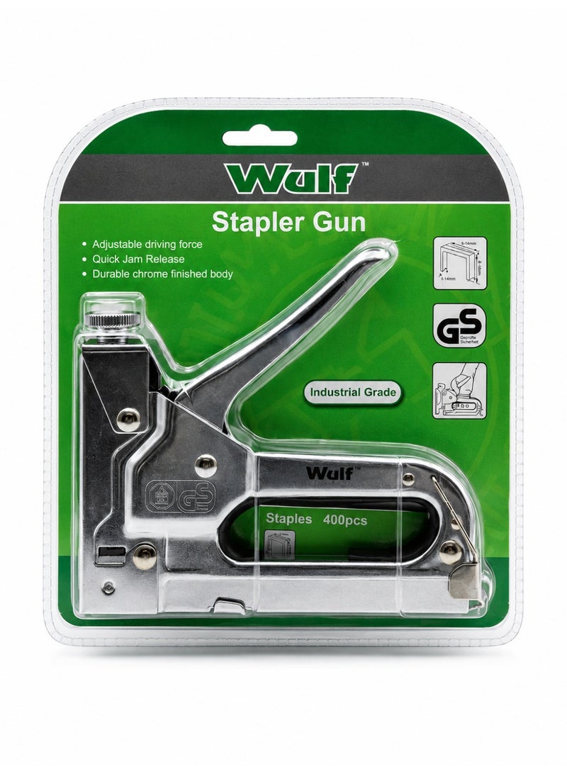 WULF Staple Gun 4-14mm Professional Heavy Duty Manual Stapler Gun with Adjustable Driving Force, Quick Jam Release and Chrome Finished Steel Body for Upholstery, Carpentry & DIY Projects - Image 3